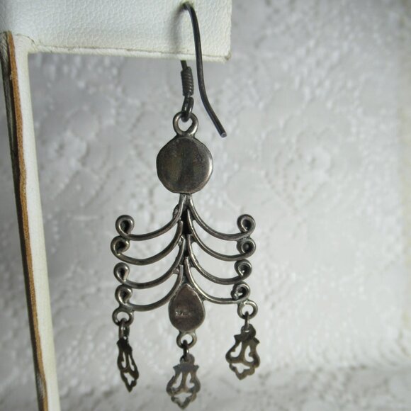 Vintage Sterling Silver 925 Garnet Dangle Earrings Boho Ethnic Tribal Cabochon - Picture 13 of 16